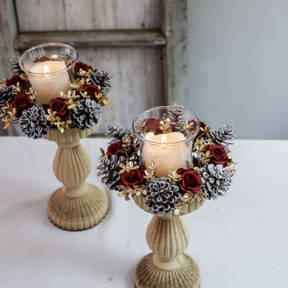 Candle Holder Supplies - Christmas Candlestick Wreath Red Fruit Artificial