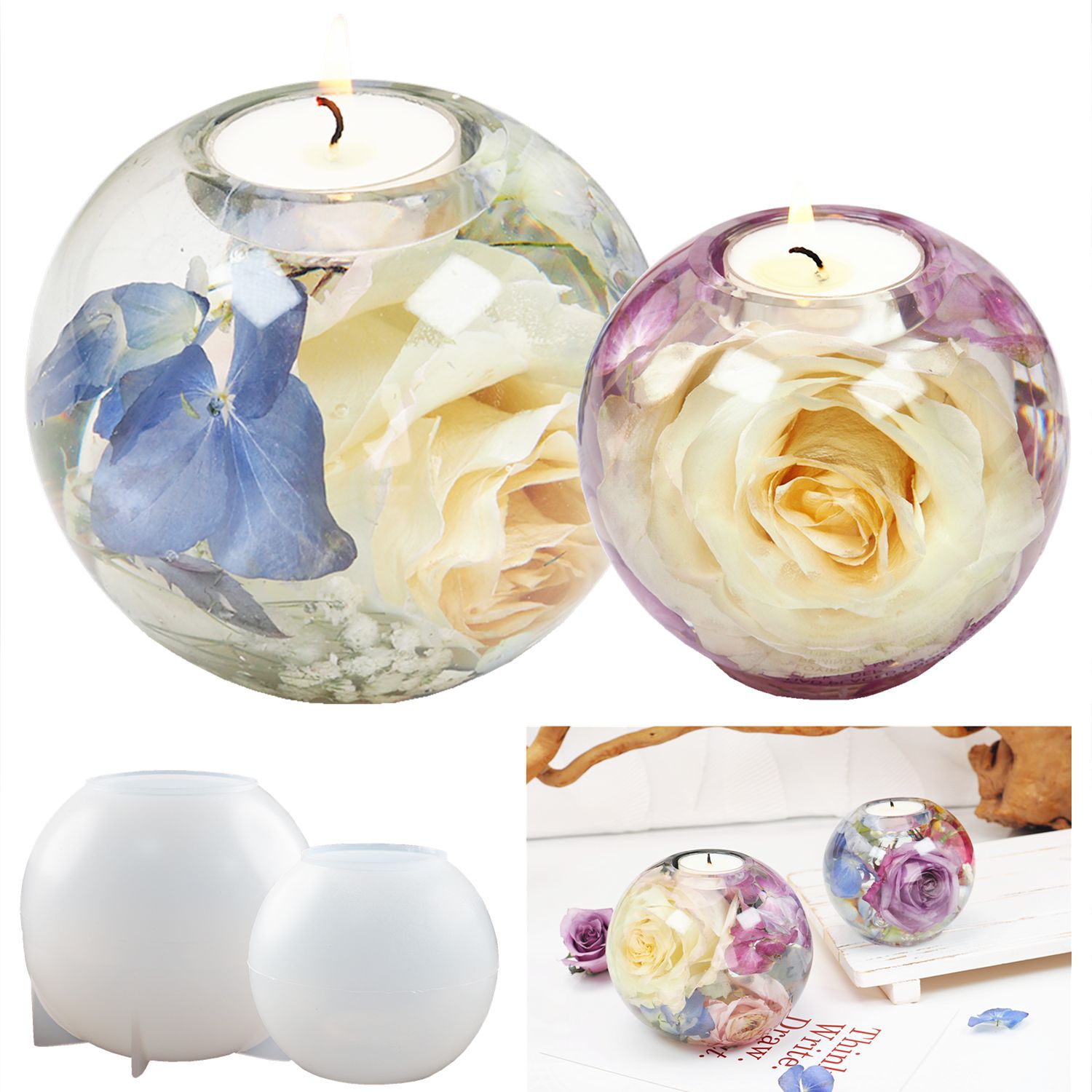Candle Holder Supplies - DIY Crystal Epoxy Resin Mold Sphere