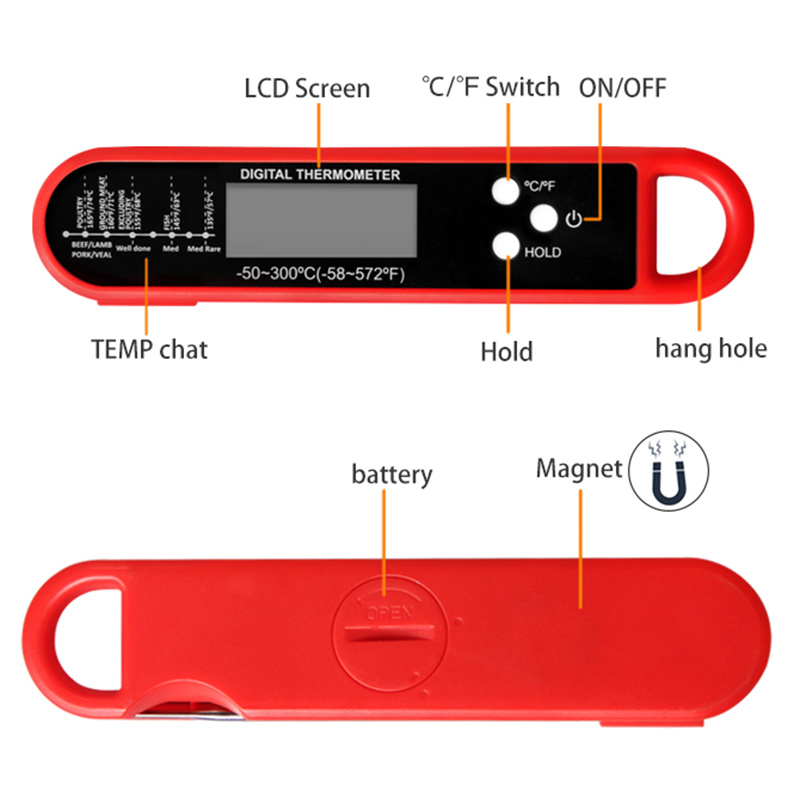 Digital Thermometer Probe - Foldable Meat Thermometer Digital Kitchen Food