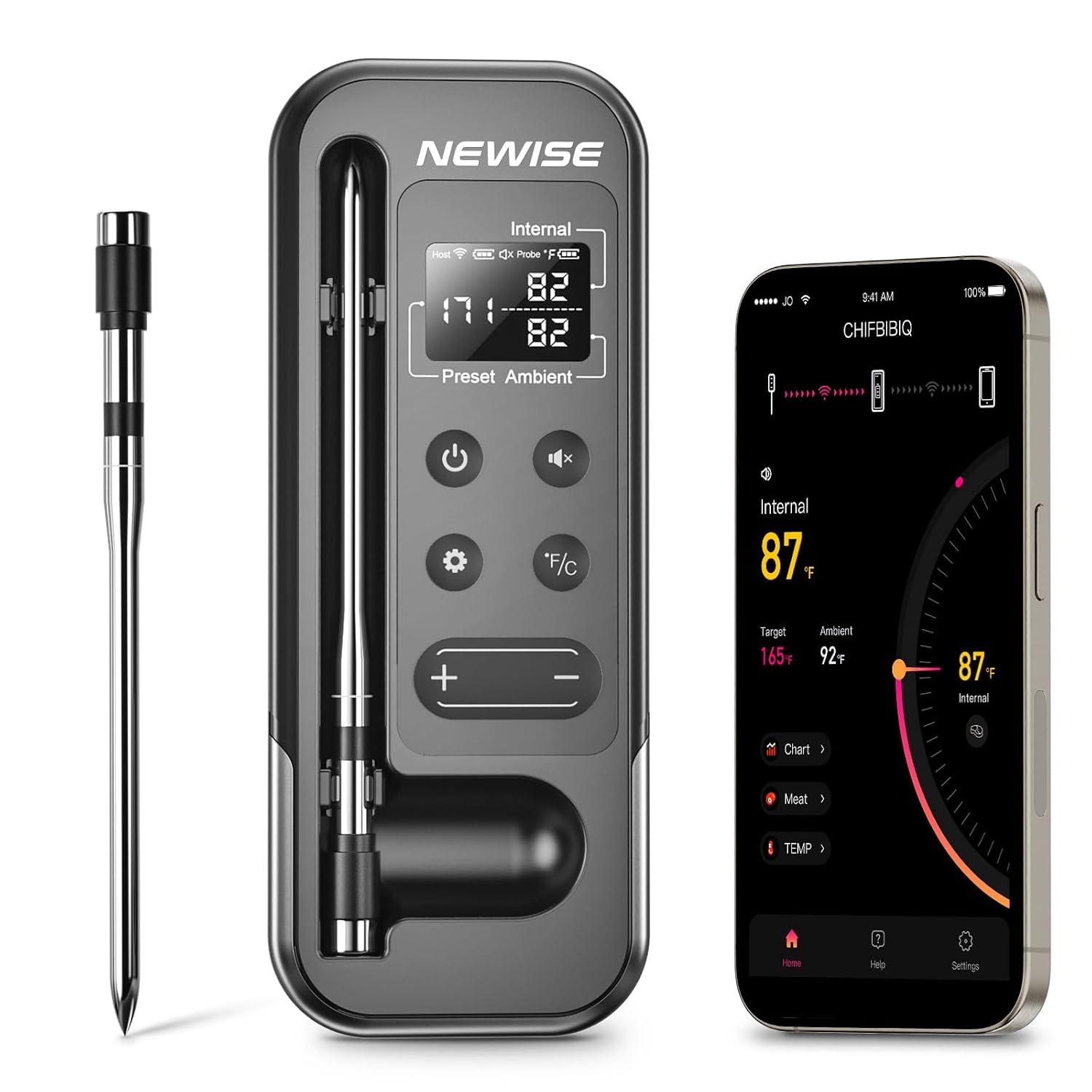 Digital Thermometer Probe - Smart Bluetooth Meat Thermometer: 800FT Range,
